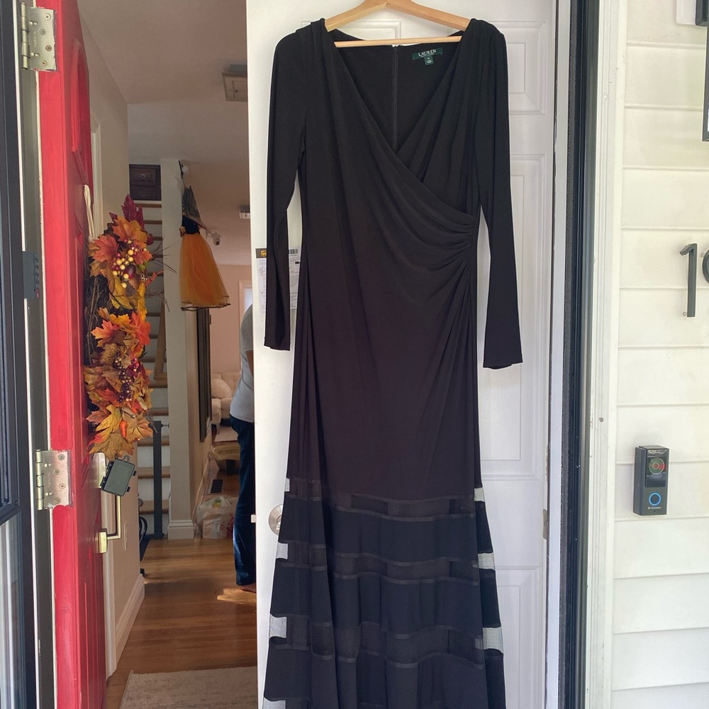 Black long sleeve Ralph Lauren evening gown.